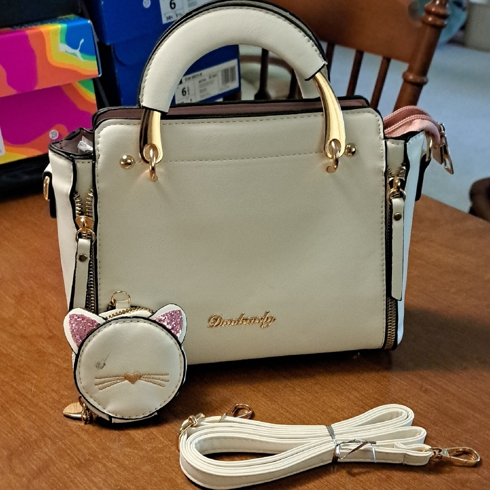 Cream and Gold Women's Handbag